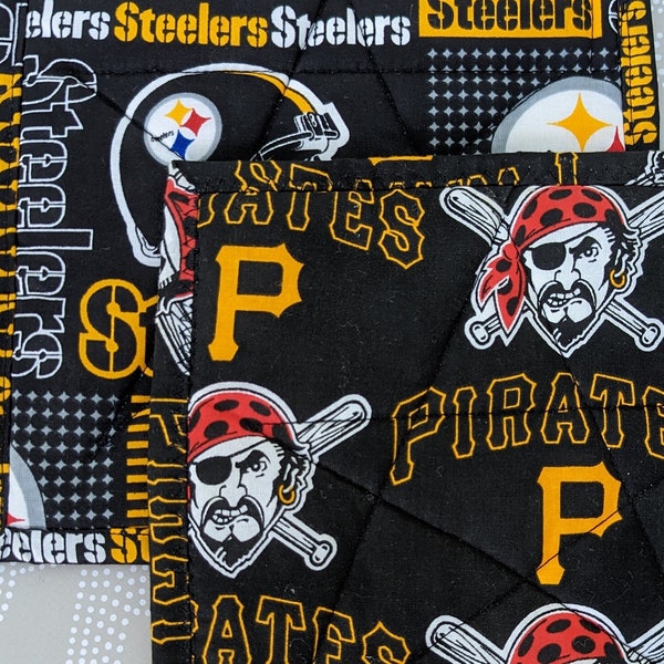 Handmade Pittsburgh Pirates and Steelers Oven Pot Holders Homemade Hand Sewn Stitched Original Kitchen Oven Mitts Decoration Football Fan