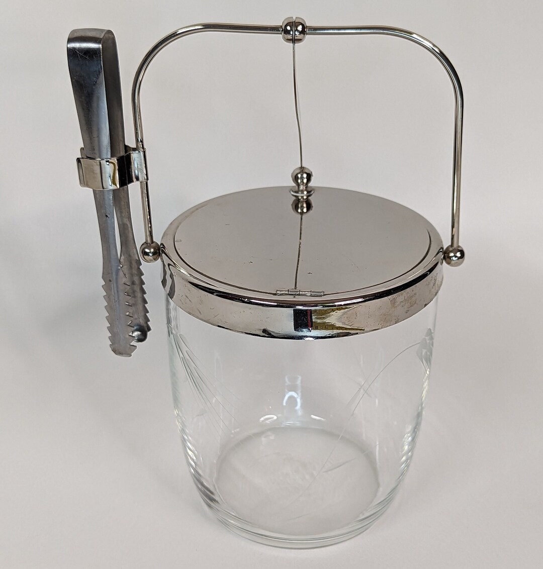 Vintage Wheat Etched Glass Ice Bucket With Chrome Hinged Lid Etsy