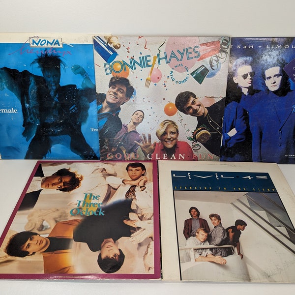 Lot of 5 Alt Rock Pop Vinyl Records - Level 42, Nona Hendryx, Hubert Kah, The Three O Clock, Bonnie Hayes, 1980s Vintage Funk New Wave Synth