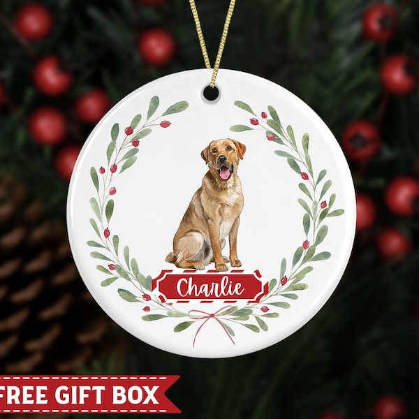 Yellow Lab Christmas Ornament, Personalized Yellow Lab Ornament, Yellow Labrador Retriever Gift for Owner