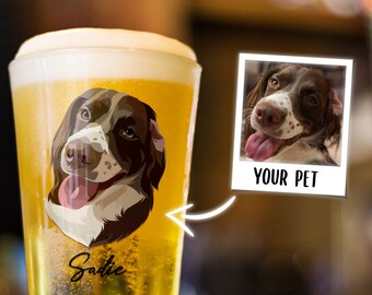 Custom Pet Beer Glass (16 oz), Illustrated Pet Portrait, Personalized Beer Glass, Cat Portrait on Pint Glass, Pet Loss Gift, Beer Lover Gift