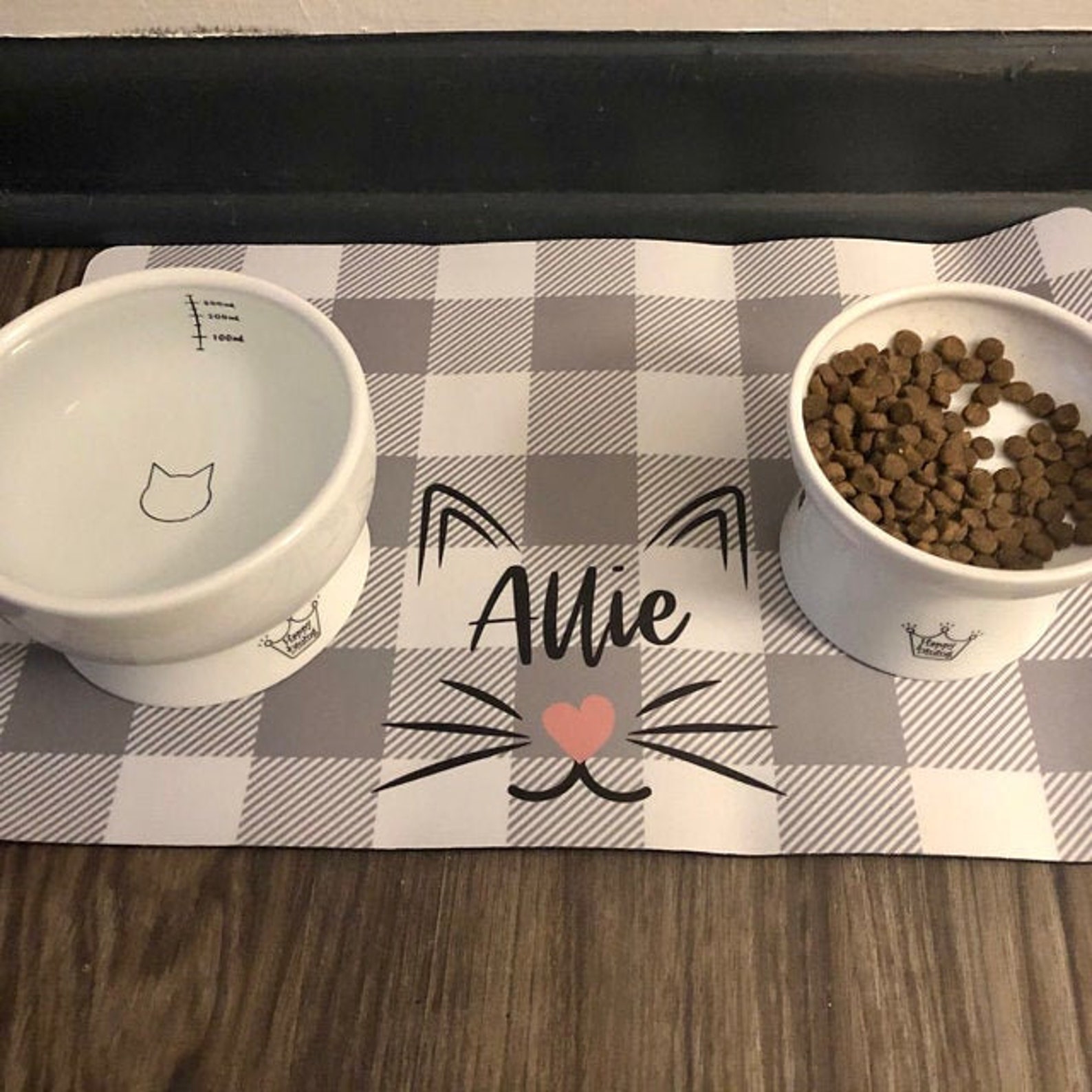 Personalized Cat Bowl Mat Grey Cat Mat Custom Cat Mat Pet Etsy