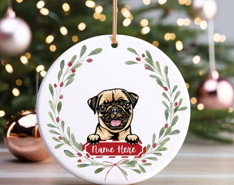 Pug Christmas Ornament, Custom Personalized Pug Ornament Gift, Pug Breed Gifts for Owner, Black Pug Gift