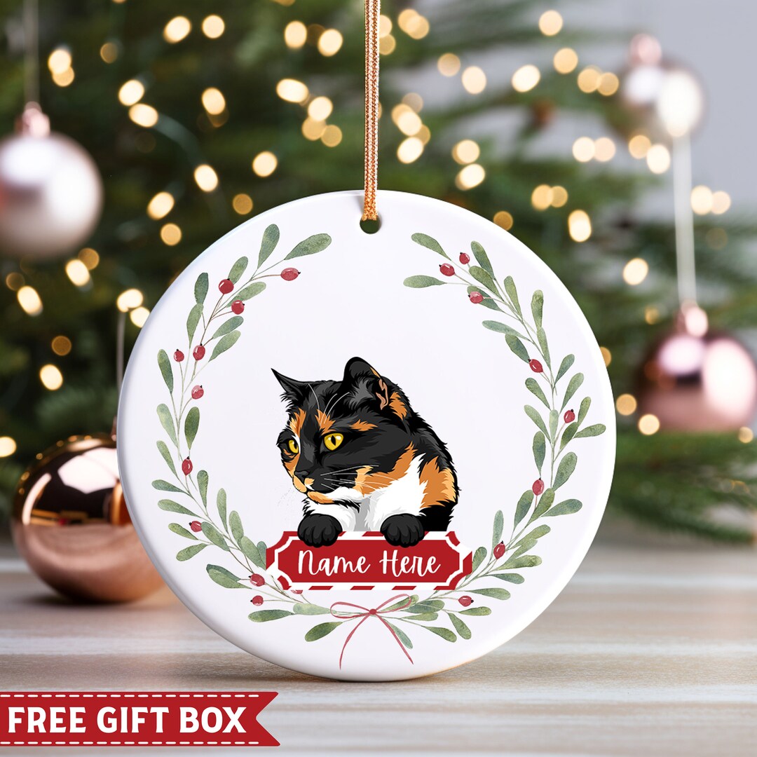 Tortoiseshell Cat Christmas Ornament, Custom Personalized Tortoiseshell