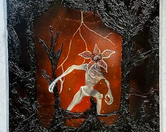 Handpainted 3D Textured Upside Down Demogorgon Wall Art