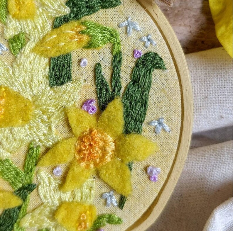 A Field of Daffodils ~ Hand embroidered springEaster hoop FREE UK DELIVERY wooden frame sustainably made