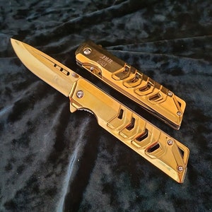 Polished Gold Color Folding Knife - Free Engraving & Shipping