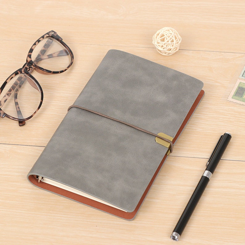 Free Engraving Free Shipping Leather Writing/Sketching Personalized Journal Notebook Vintage Style Gray