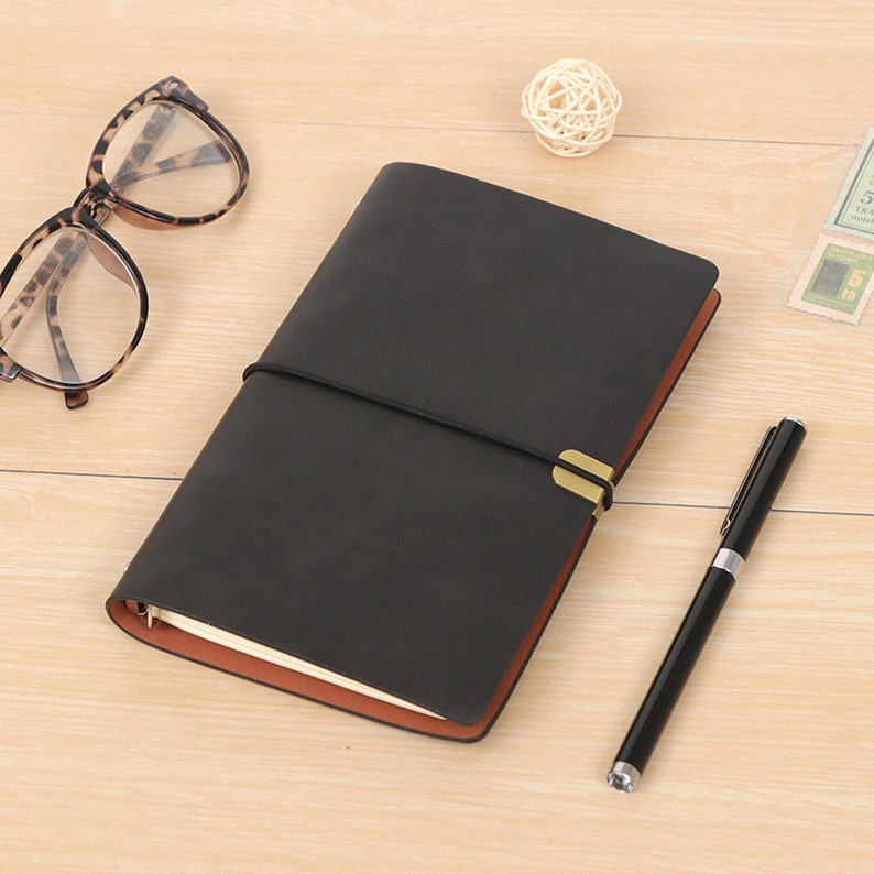 Free Engraving Free Shipping Leather Writing/Sketching Personalized Journal Notebook Vintage Style Black