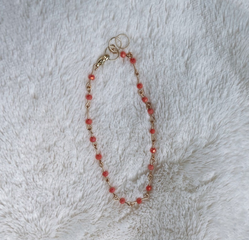 Gold and Coral Beaded Anklet