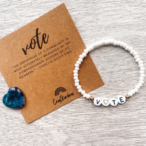 Vote Beaded Bracelet, Vote Bracelet, Suffragette Bracelet, Letter Beads Bracelet, Gift for Her, White Vote Bracelet, Kamala Harris 2024