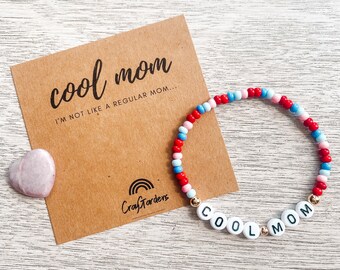 Cool Mom Bracelet, Letter Bead Bracelet, Mom Friends, Gift for Mom