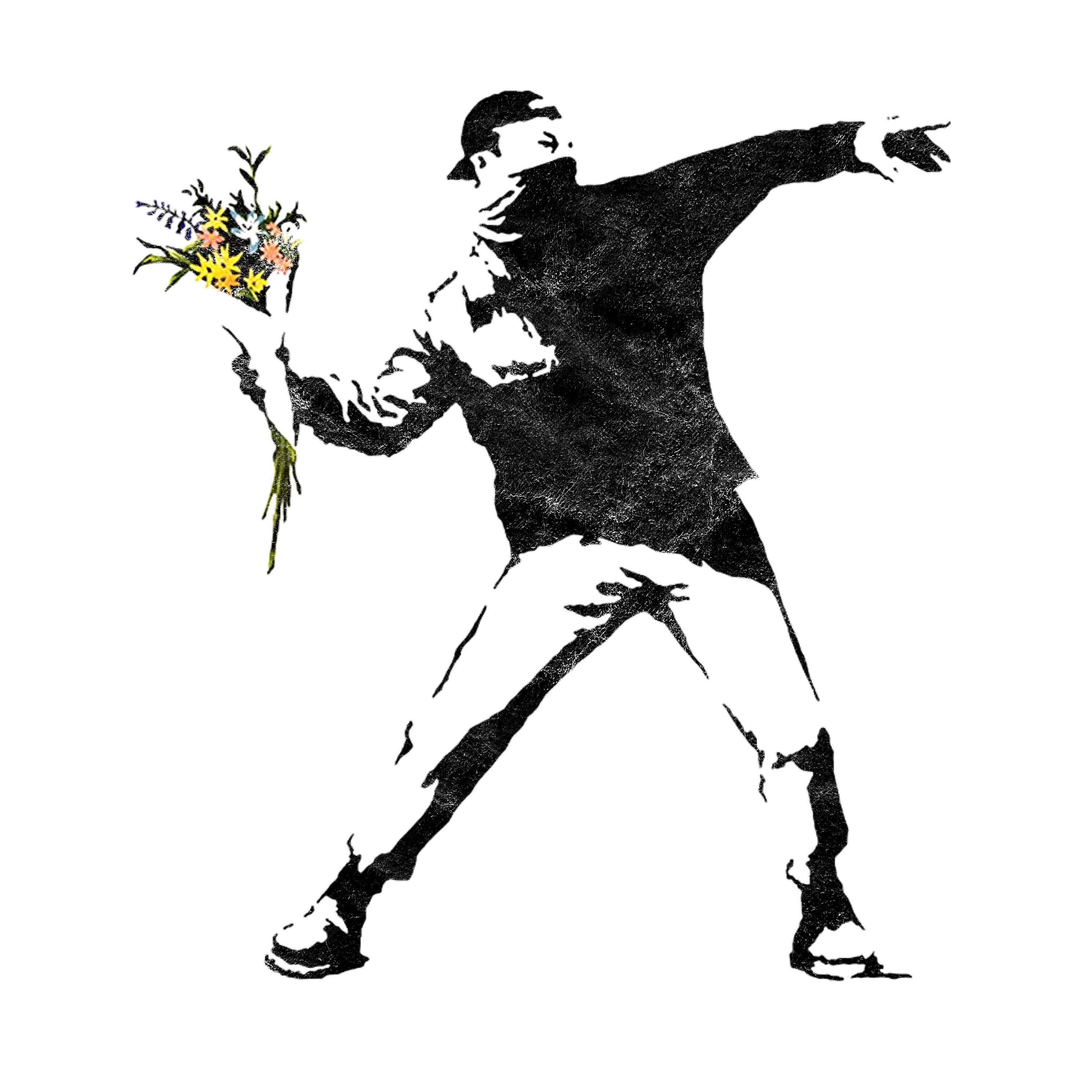 Banksy T-shirt, Flower Thrower, Banksy Logo, Banksy Throwing