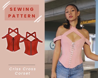 Criss-Cross Corset Digital PDF Sewing Pattern // US Size 00-14 // Téléchargement instantané avec 4 tailles imprimables