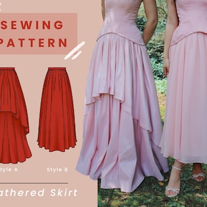 Gathered Skirt PDF Sewing Pattern // US Size 00-14 // Instant Download with 4 Printable Sizes