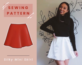 Silky Mini Skirt Digital PDF Sewing Pattern // Taille US 00-14 // Téléchargement instantané avec 4 tailles imprimables + Tutoriel vidéo