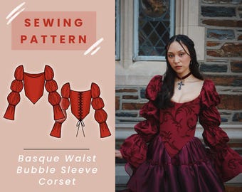 Basque Waist Bubble Sleeve Corset PDF Sewing Pattern (Instant Download) // Renaissance Inspired