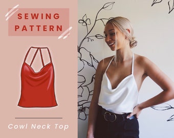 Cowl Neck Cami Top Digital PDF Sewing Pattern // US Size 0-12 // Instant Download with 4 Printable Sizes