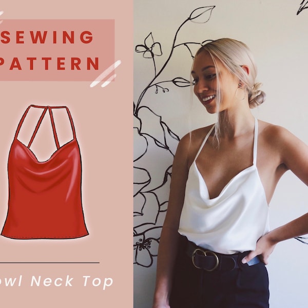 Cowl Neck Cami Top Digital PDF Sewing Pattern // US Size 0-12 // Instant Download with 4 Printable Sizes