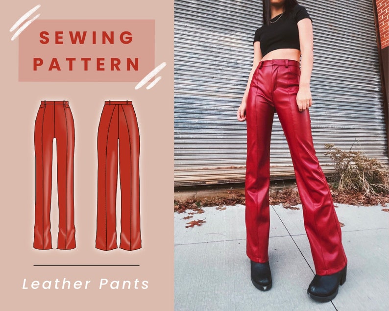 Leather Pants Digital PDF Sewing Pattern // US Size 00-14 // Instant Download with 4 Printable Sizes // With AND Without Pockets image 1