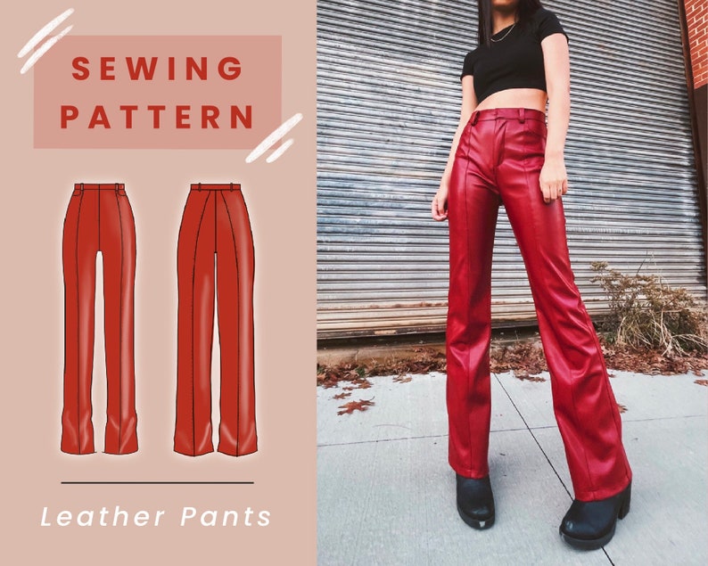 Leather Pants Digital PDF Sewing Pattern // US Size 00-14 // Instant Download with 4 Printable Sizes // With AND Without Pockets 