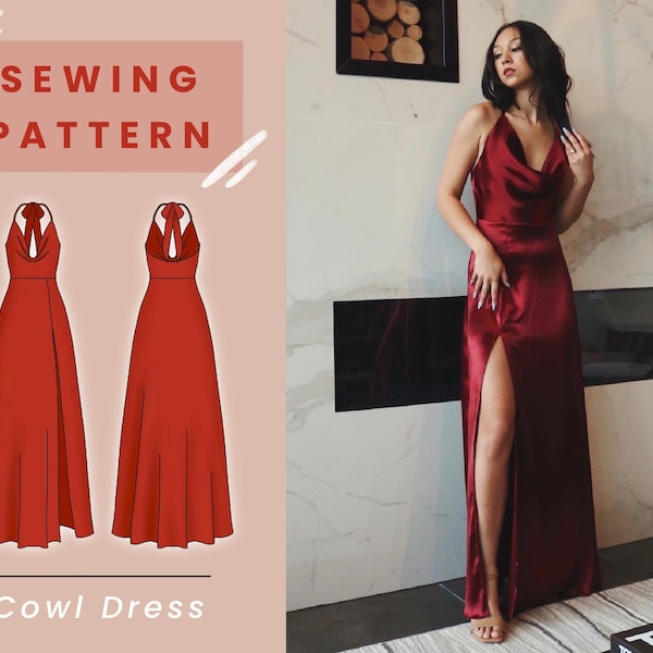 Cowl Dress with Mini, Midi, & Maxi Options Digital PDF Sewing Pattern // US Size 00-14 // Instant Download with 3 Printable Sizes