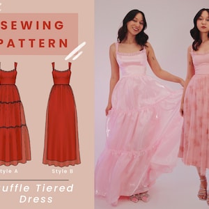 Ruffle Tiered Dress Digital PDF Sewing Pattern with Mini, Midi, and Maxi Options PROM and Wedding Guest Dress // US Size 00-14 zdjęcie 1