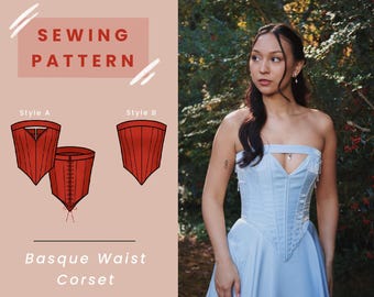 Basque Waist Corset Digital PDF Sewing Pattern // US Size 00-20 Instant Download with 4 Printable Sizes