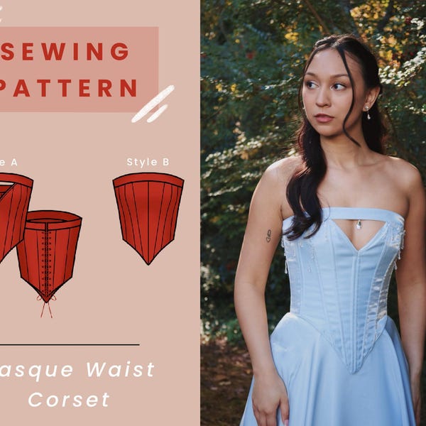 Basque Waist Corset Digital PDF Sewing Pattern // US Size 00-20 Instant Download with 4 Printable Sizes