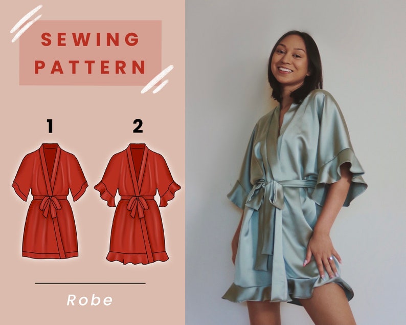 Robe Digital PDF Sewing Pattern 2 Styles: Plain and Flounce // Size XS-XL // Instant Download with 4 Printable Sizes image 1