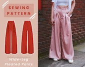 Wide Leg Pleated Pants Ultra High Waisted Digital PDF Sewing Wide Leg Pleated Pants Ultra High Waisted Digital PDF Sewing