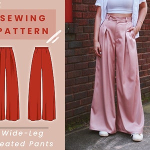 Wide Leg Pleated Pants Ultra High Waisted Digital PDF Sewing Pattern // US Size 00-14 // Instant Download with 4 Printable Sizes