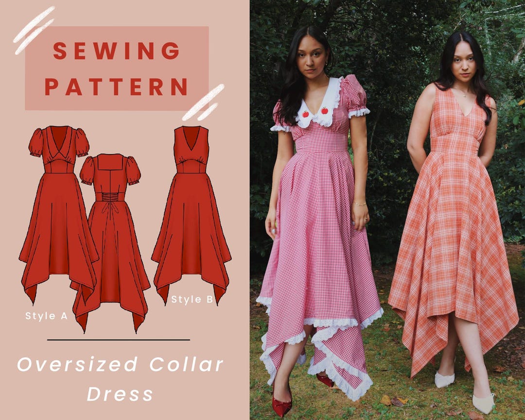 Oversized Collar Dress With Handkerchief Hem PDF Sewing Pattern (mini ...