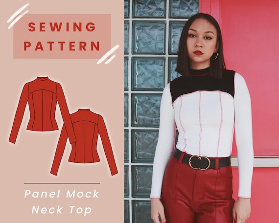 Panel Mock Neck Top Digital PDF Sewing Pattern // US Size XS-L - Etsy