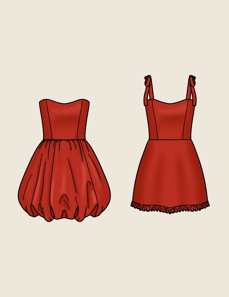 Bubble Dress en A Line Ruffle Dress Digitale PDF Naaipatroon // Amerikaanse maat 00-14 afbeelding 10