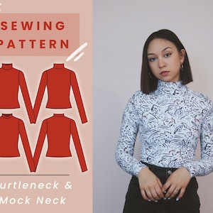 Turtleneck & Mock Neck Top Digital PDF Sewing Pattern // US Size XS-L // Instant Download with 4 Printable Sizes