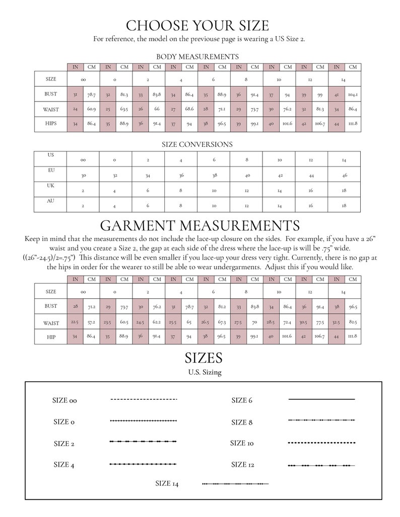Peut inclure: Un tableau montrant les conversions de tailles et les mensurations du corps en pouces et en centim&egrave;tres pour les v&ecirc;tements pour femmes. Le tableau comprend les tailles US, EU, UK et AU. Le tableau comprend &eacute;galement les mensurations du buste, de la taille et des hanches.