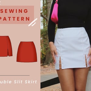 Double Slit Skirt Digital PDF Sewing Pattern // US Size 00-14 // Instant Download with 4 Printable Sizes