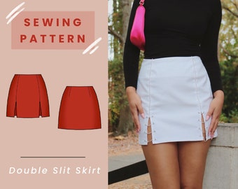 Double Slit Skirt Digital PDF Sewing Pattern // US Size 00-14 // Instant Download with 4 Printable Sizes