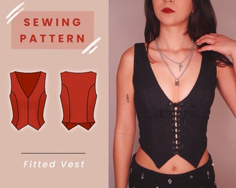 Fitted Vest Digital PDF Sewing Pattern // US Size 00-14