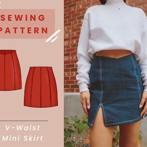 V Waist Mini Skirt Digital PDF Sewing Pattern // US Size 00-14 // Téléchargement instantané avec 4 tailles imprimables