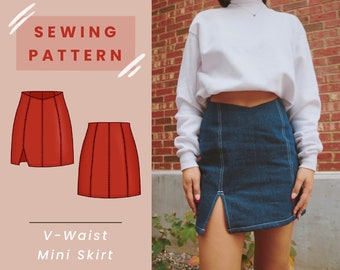 V Waist Mini Skirt Digital PDF Sewing Pattern // US Size 00-14 // Instant Download with 4 Printable Sizes