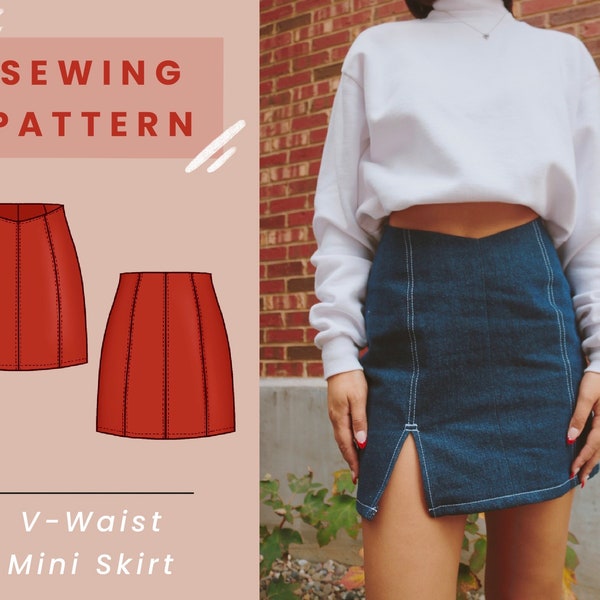 V Waist Mini Skirt Digital PDF Sewing Pattern // US Size 00-14 // Instant Download with 4 Printable Sizes