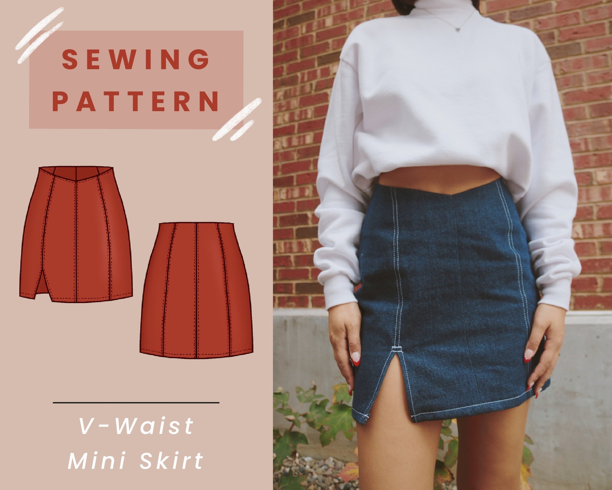 V Waist Mini Skirt Digital PDF Sewing Pattern // US Size 00-14 // Instant  Download With 4 Printable Sizes -  Canada