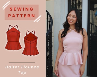 Halter Flounce Top PDF Sewing Pattern // US Size 00-20 // Instant Download with 4 Printable Sizes