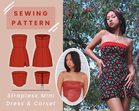 Strapless Mini Dress & Corset Digital PDF Sewing Pattern // US - Etsy UK