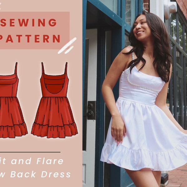 Fit and Flare Low Back Mini Dress Digital PDF Sewing Pattern // US Size 00-14 // Instant Download with 4 Printable Sizes