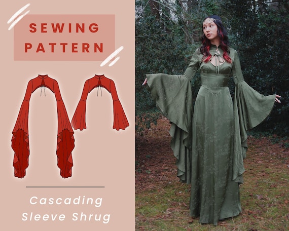 Cascading Sleeve Shrug PDF Sewing Pattern with 2 Sleeve Lengths // US Size 00-14 // Instant Download with 4 Printable Sizes