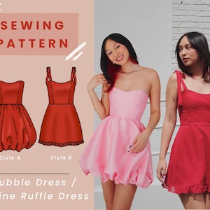 Bubble Dress and A Line Ruffle Dress Digital PDF Sewing Pattern // US Size 00-14 image 1