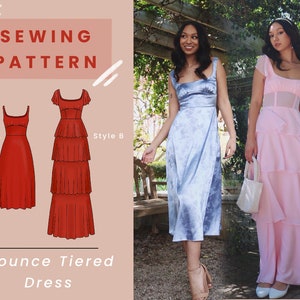 Flounce Tiered Dress Digital PDF Sewing Pattern With Mini, Midi